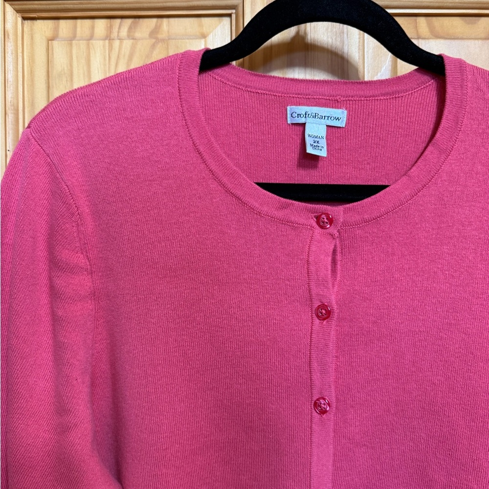 Croft & Barrow Vibrant Pink Button-Up Cardigan - Picture 2 of 4
